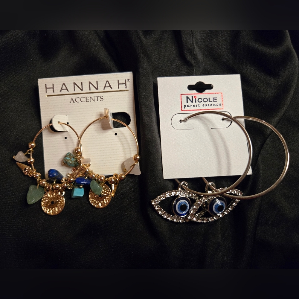 🔥3/15$ Evil Eye & Gemstone Hoop Earrings Bundle | Boho Crystal & Charm Set